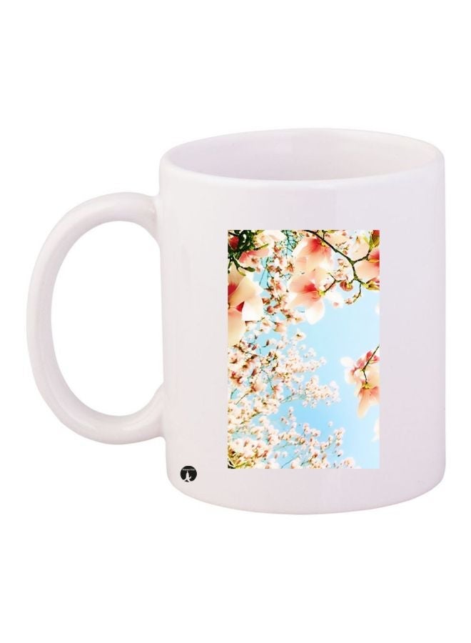 RYN Flower Printed Coffee Mug White/Blue/Pink 11ounce