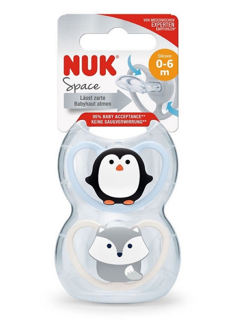 NUK Space Silicone Soother For 0-6 Months Baby, Assorted Pack of 2's - Image 1