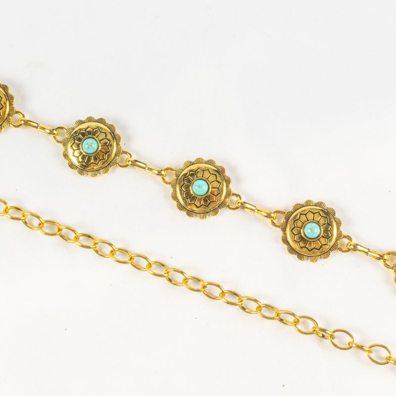 حزام وسط معدن حريمي ذهبي شكل قلب مرصع بحجر فيروزي - Image 3