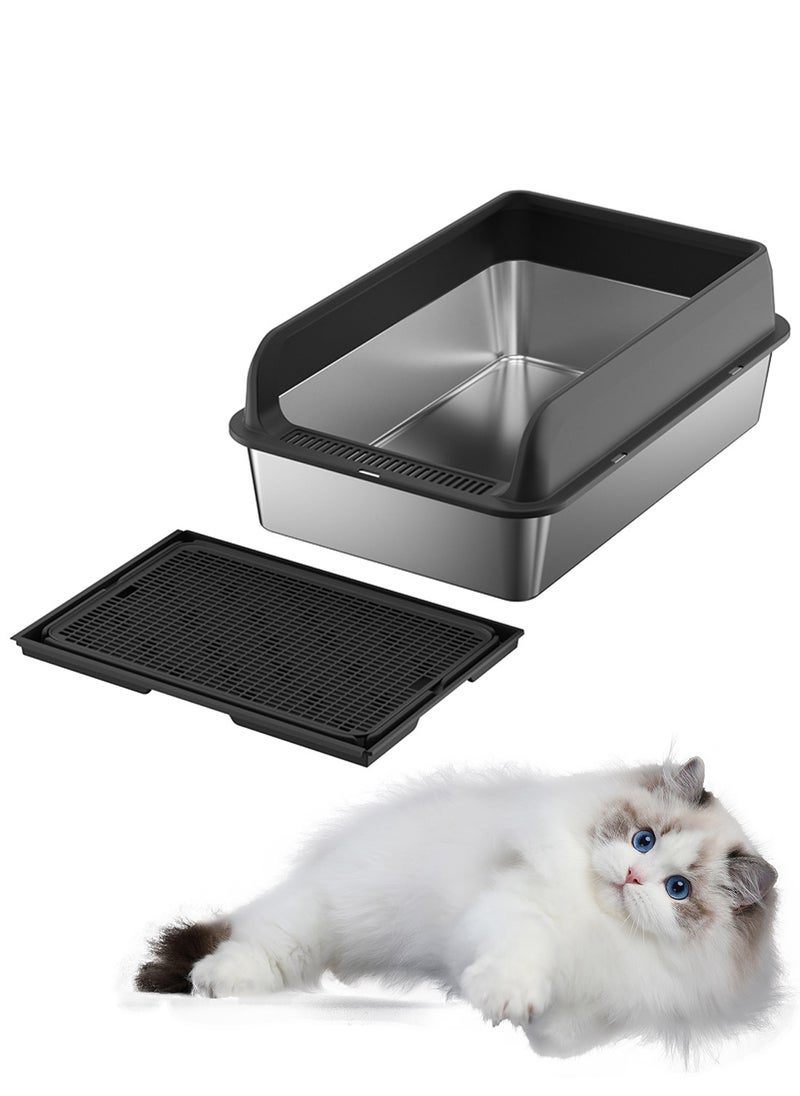Kidle Creative Stainless Steel Pet Cat Litter Box Large Capacity Metal Cat Litter Tray With High Wall 50*35*15cm  - Image 1