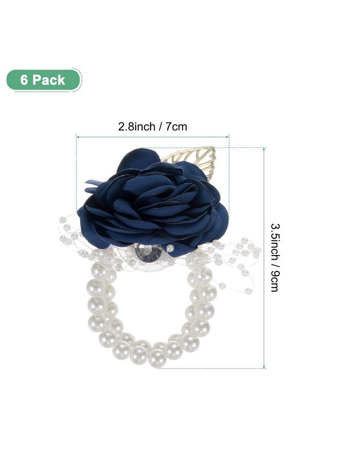 M METERXITY M METERXITY 6-Pack Wrist Corsage Bracelets, Artificial Flower Wristlets for Wedding/Prom/Party Accessory, Rose Wrist Band Hand Decor [Dark Blue]  - Image 3