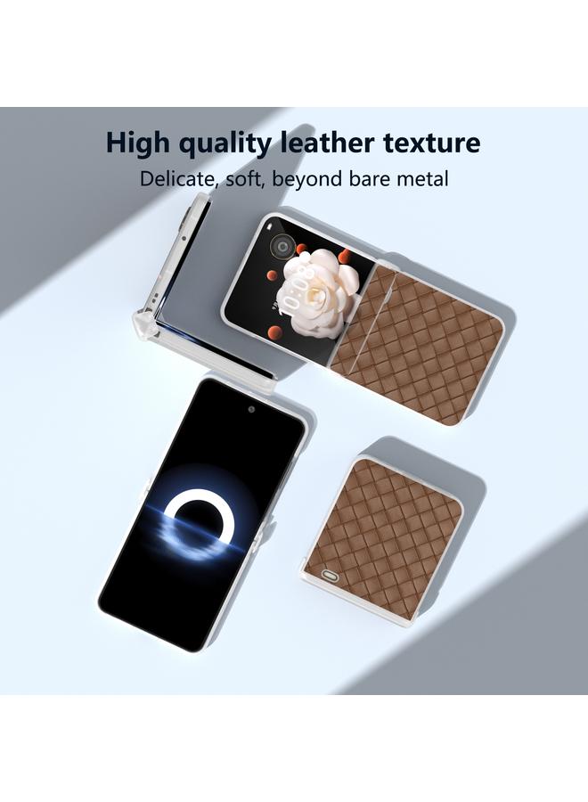 S-TOP Case For Honor Magic V Flip Three Parts Frosted Translucent Frame Woven Texture PU Phone Case - Image 3