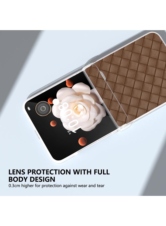 S-TOP Case For Honor Magic V Flip Three Parts Frosted Translucent Frame Woven Texture PU Phone Case - Image 5