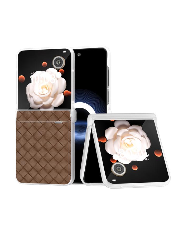 S-TOP Case For Honor Magic V Flip Three Parts Frosted Translucent Frame Woven Texture PU Phone Case - Image 1