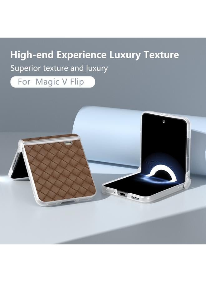 S-TOP Case For Honor Magic V Flip Three Parts Frosted Translucent Frame Woven Texture PU Phone Case - Image 2
