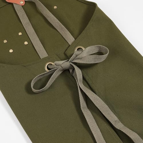 ARBINSON Chef Aprons for Men Canvas Apron with Large Pockets and Adjustable Neck Strap for Cooking,BBQ, Gardening(Green) - Image 3