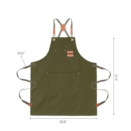 ARBINSON Chef Aprons for Men Canvas Apron with Large Pockets and Adjustable Neck Strap for Cooking,BBQ, Gardening(Green) - Image 4