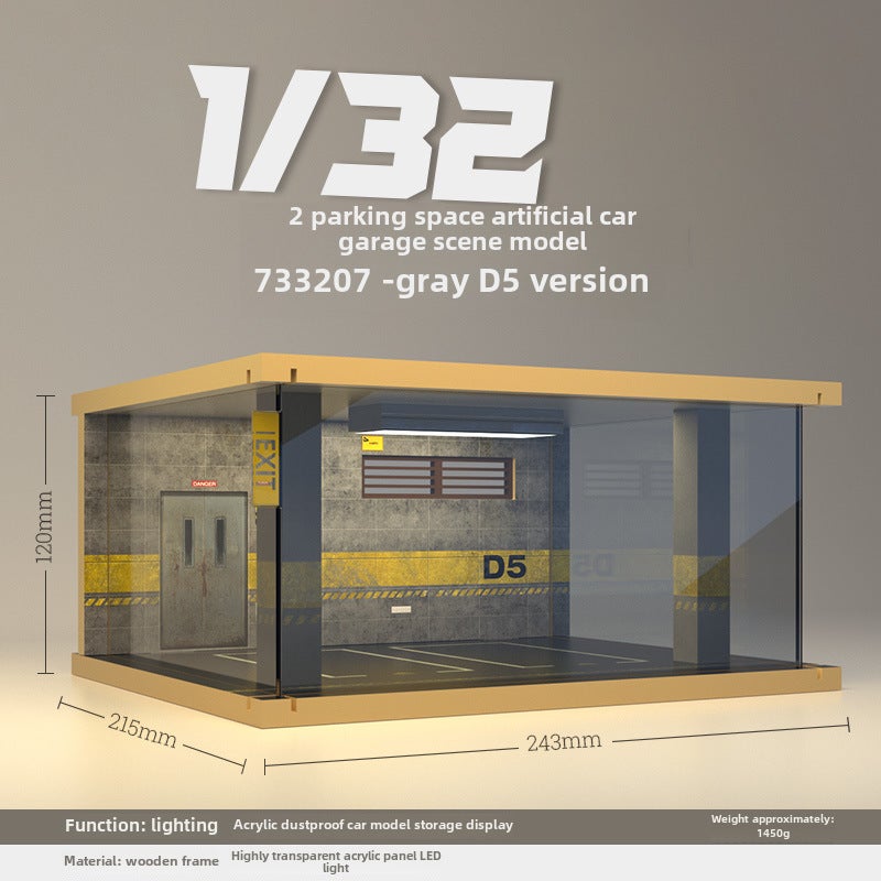 Loquat Wholesale Miniature Car Garage Model, Wooden Dustproof Cover with Light, 1:32 733207-two-car gray D5 version