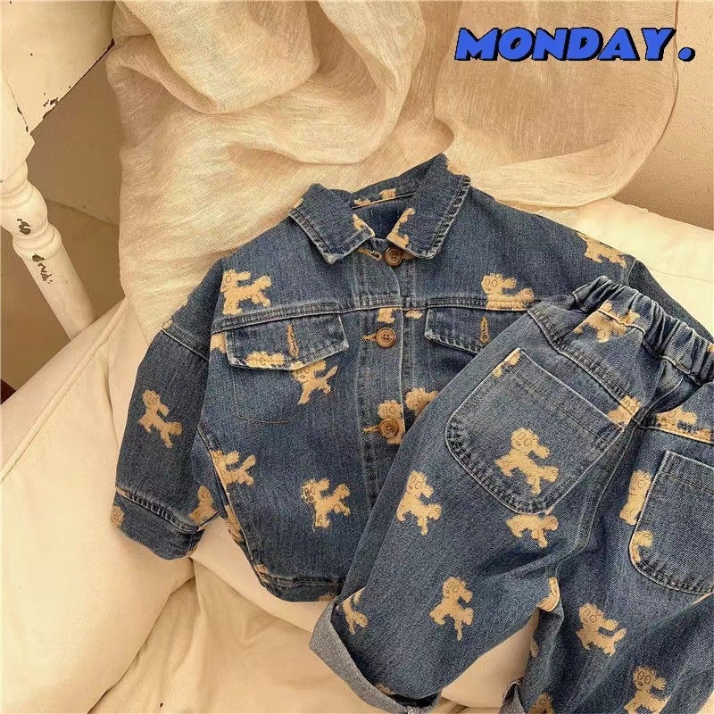 2024 new style childrens Denim coat spring and autumn jeans trendy boy baby spring suit childrens clothing Denim suit