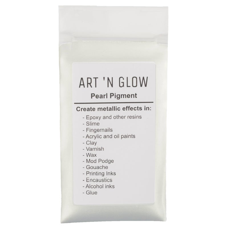 Art 'N Glow Mica Pearl Pigment Powder - 25 Grams - Fine Pearl Pigment for Epoxy Resin - Great Choice for Creatives - Acrylic Paints - Art Crafts - Bath Bomb - 10+ Colors Available - (Pearl White) - Image 1