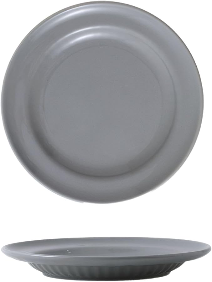 Gray Ceramic Bowl and Plate Set Modern Dinnerware for Two Ribbed Texture High Gloss Finish - Image 2