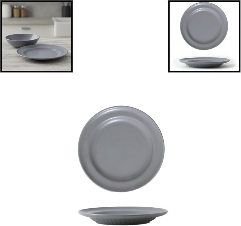 Gray Ceramic Bowl and Plate Set Modern Dinnerware for Two Ribbed Texture High Gloss Finish - Image 5