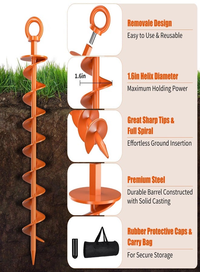 Phopich Ground Anchors Screw in, 8 Pack Spiral Trampoline Anchors with Nut and Tool Swing Set Anchors Tent Stakes High Wind Heavy Duty for Sheds, Carports, Mobile Home Orange - Image 3