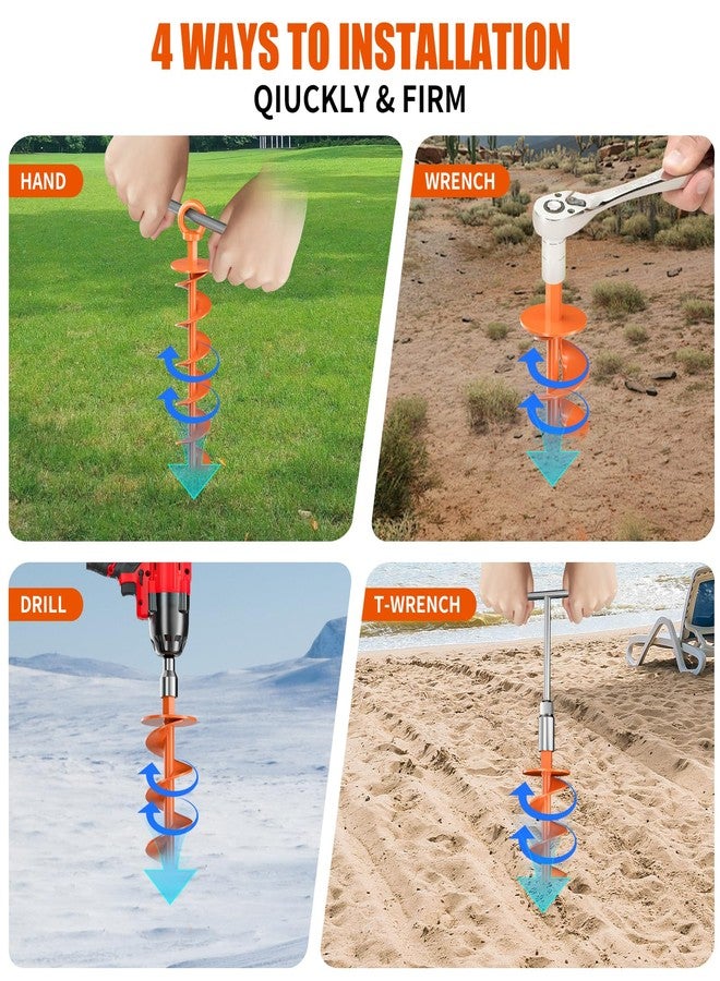 Phopich Ground Anchors Screw in, 8 Pack Spiral Trampoline Anchors with Nut and Tool Swing Set Anchors Tent Stakes High Wind Heavy Duty for Sheds, Carports, Mobile Home Orange - Image 4
