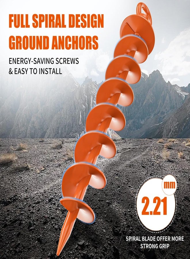 Phopich Ground Anchors Screw in, 8 Pack Spiral Trampoline Anchors with Nut and Tool Swing Set Anchors Tent Stakes High Wind Heavy Duty for Sheds, Carports, Mobile Home Orange - Image 2