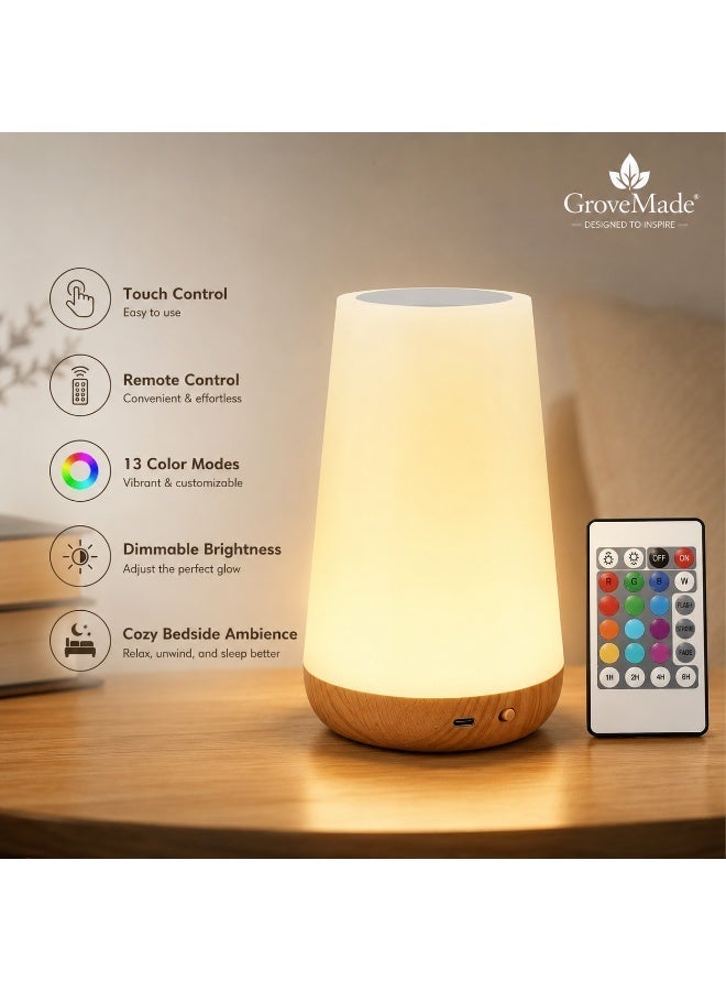 GroveMade Bedside Lamp Night Light LED Desk Lamp Color Changing RGB Ambient Light with Remote Control Touch 13 Colors for Bedroom Home  Decor - Image 1