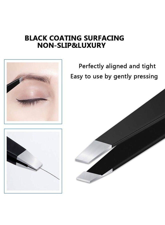 GUSGU Tweezers Set with Leather Case Professional Stainless Steel Tweezers for Eyebrows Great Precision for Eyebrow, Ingrown Hair, Splinter, Facial Hair Removal Black - Image 4