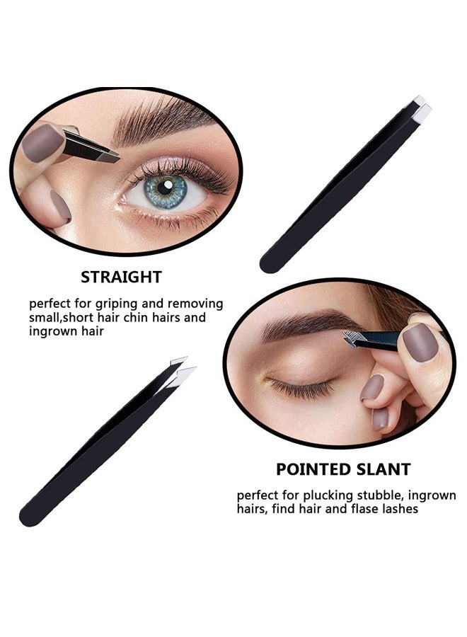 GUSGU Tweezers Set with Leather Case Professional Stainless Steel Tweezers for Eyebrows Great Precision for Eyebrow, Ingrown Hair, Splinter, Facial Hair Removal Black - Image 3