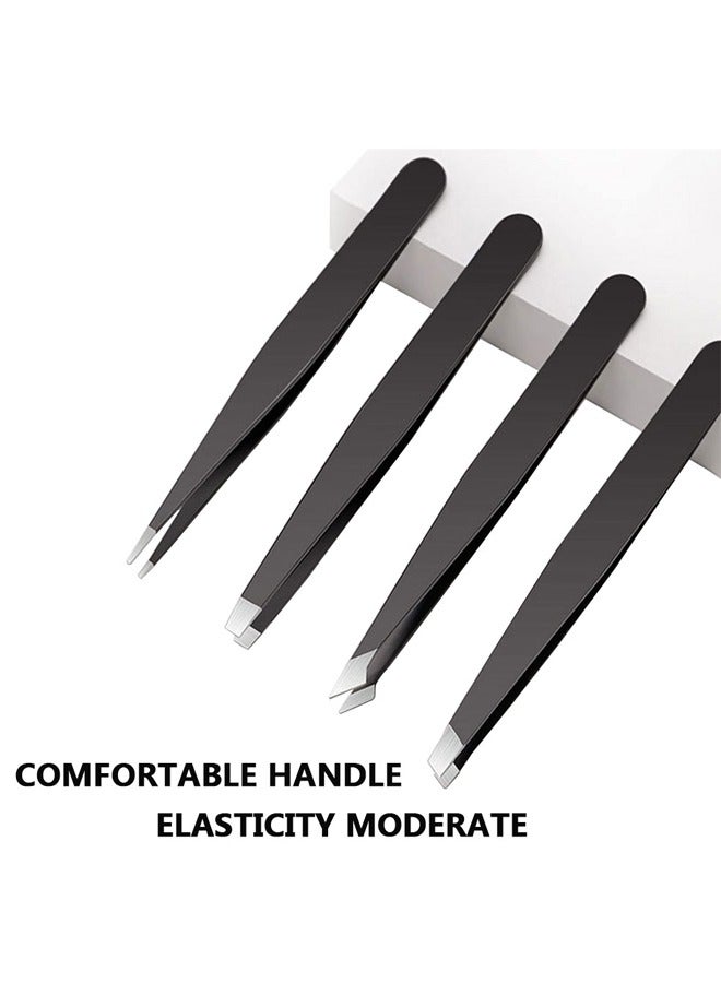 GUSGU Tweezers Set with Leather Case Professional Stainless Steel Tweezers for Eyebrows Great Precision for Eyebrow, Ingrown Hair, Splinter, Facial Hair Removal Black - Image 2