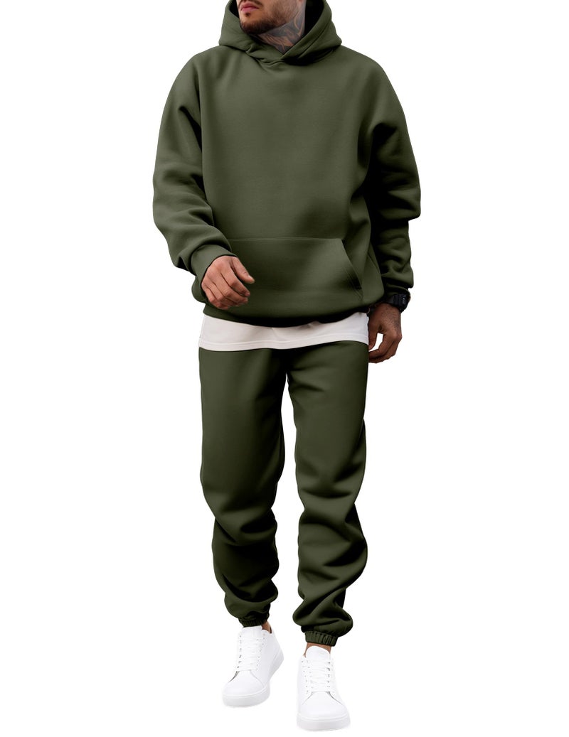 JMIERR 2 Piece Tracksuit Long Sleeve Essentials Hoodie Sweatshirt Joggers Baggy Sweatpants Track Suits Set Fall Sports Casual Loungewear Sweatsuits Matching Lounge Couple Outfits, 2XL, Moss Green - Image 1