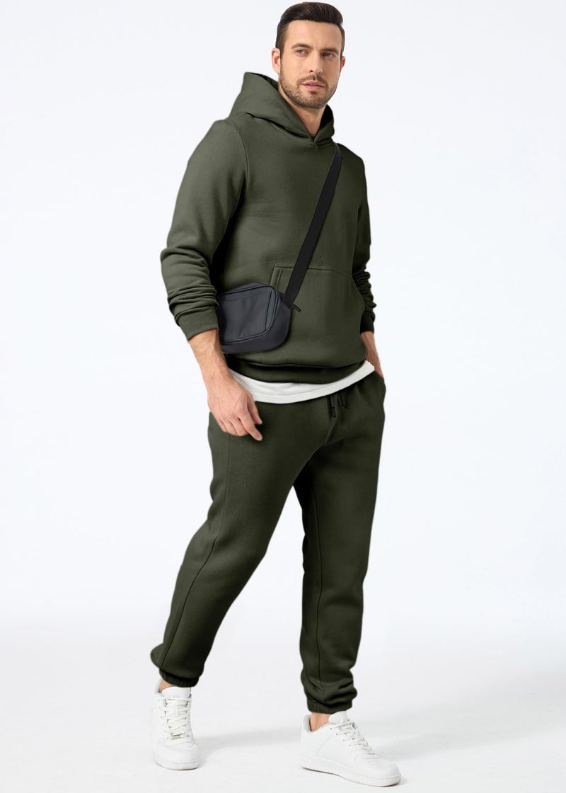 JMIERR 2 Piece Tracksuit Long Sleeve Essentials Hoodie Sweatshirt Joggers Baggy Sweatpants Track Suits Set Fall Sports Casual Loungewear Sweatsuits Matching Lounge Couple Outfits, 2XL, Moss Green - Image 2