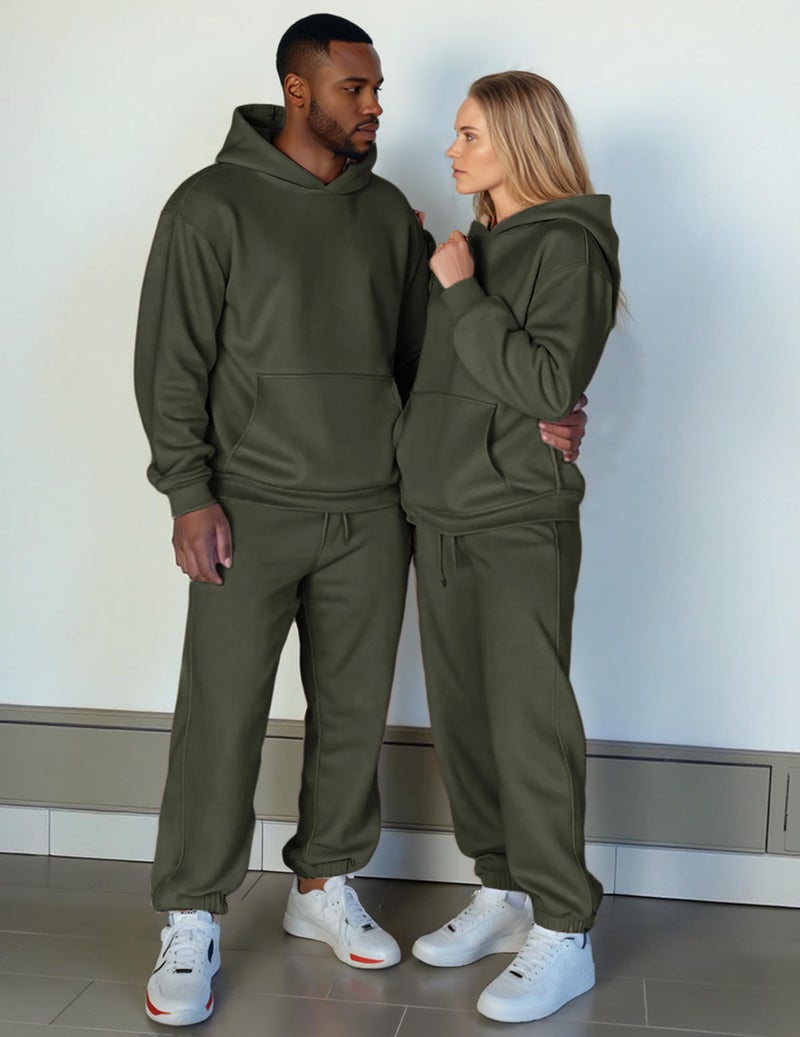 JMIERR 2 Piece Tracksuit Long Sleeve Essentials Hoodie Sweatshirt Joggers Baggy Sweatpants Track Suits Set Fall Sports Casual Loungewear Sweatsuits Matching Lounge Couple Outfits, 2XL, Moss Green - Image 5