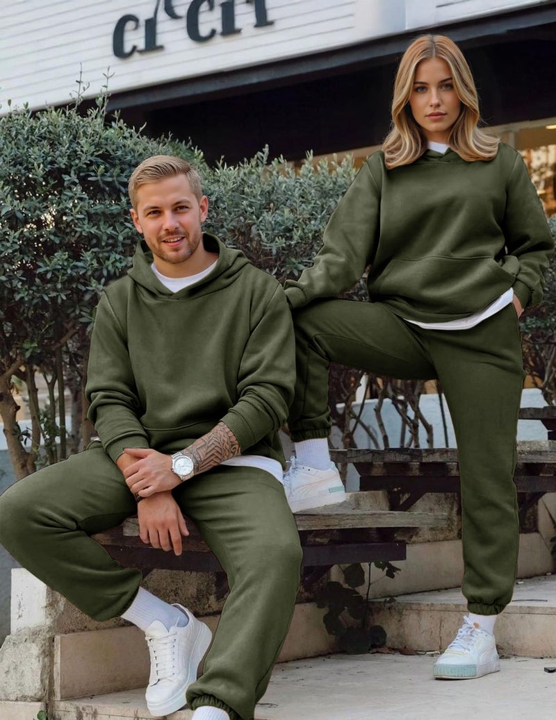 JMIERR 2 Piece Tracksuit Long Sleeve Essentials Hoodie Sweatshirt Joggers Baggy Sweatpants Track Suits Set Fall Sports Casual Loungewear Sweatsuits Matching Lounge Couple Outfits, 2XL, Moss Green - Image 4