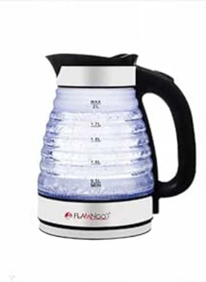 FLAMNGO 2L Electric Kettle, 1500W,Zigzag Pyrex Body, LED Lighting, Stainless Steel Heater, 360° Rotating Base