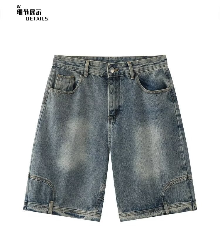 Anti-wear Denim Shorts Mens Summer Thin Design Sense Niche 5-point Pants Trendy Brand American Work Pants Blue  - Image 1