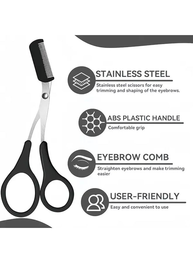 3 Pcs Professional Eyebrow Scissors Trimmer With Comb Stainless Steel Three Colors - Image 2