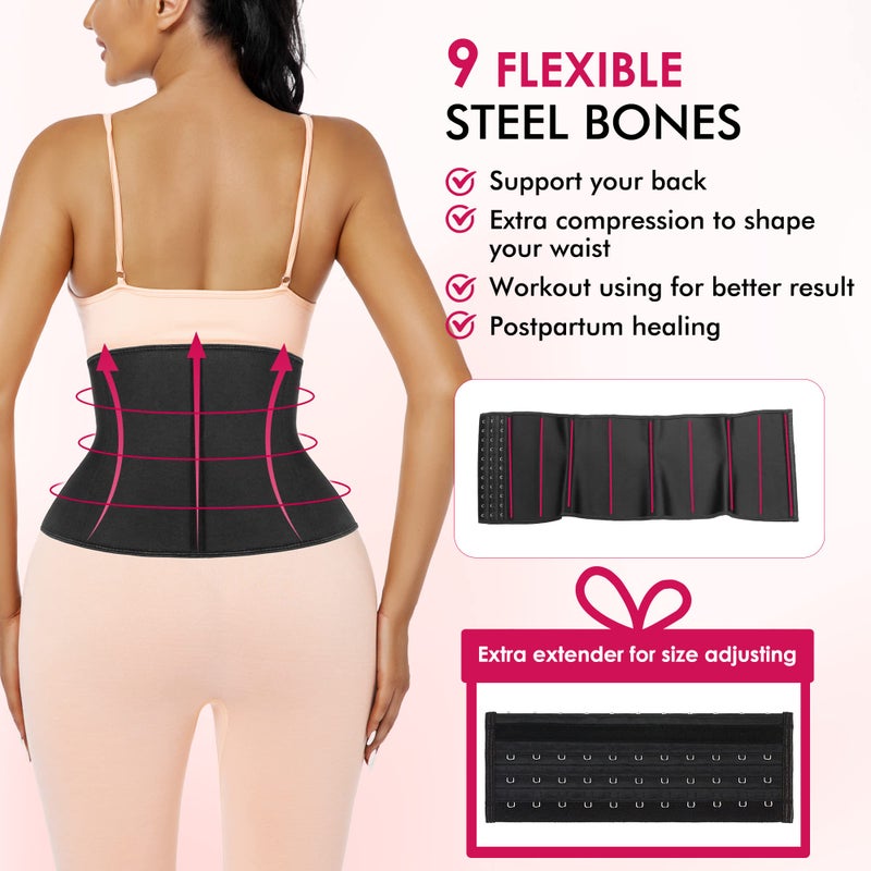 Atbuty Short Torso Waist Trainers Cincher Corset Underbust Body Shaper Latex Sport Girdle (Black (9'' Short Torso, 9 Steel Bones), M) - Image 4