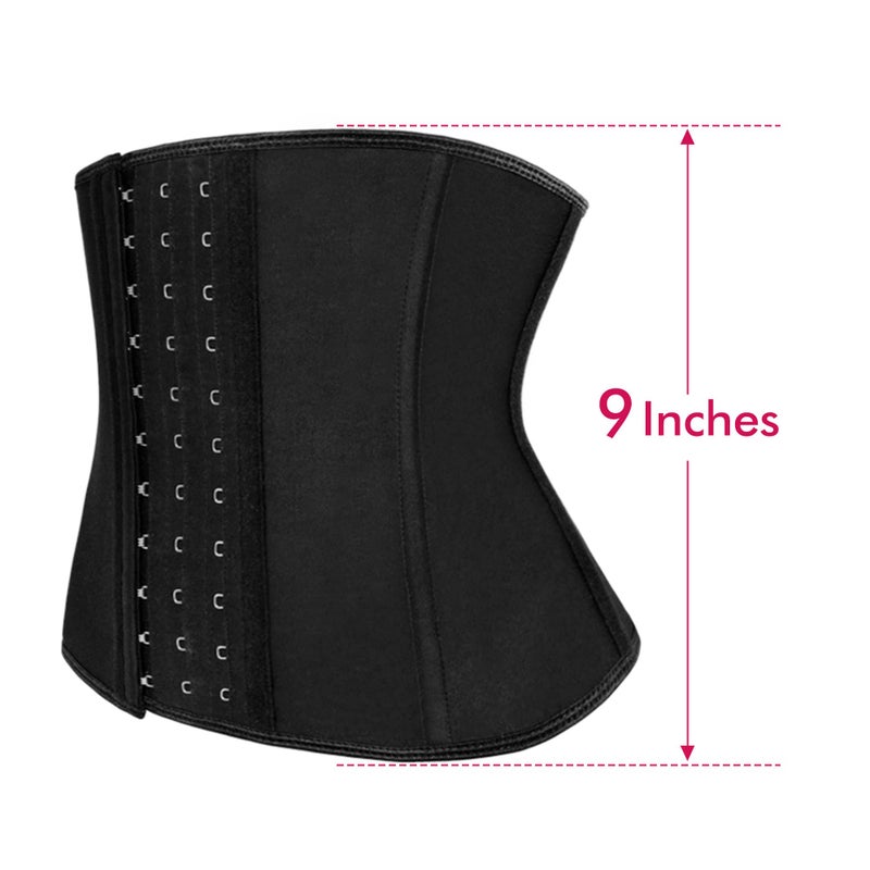 Atbuty Short Torso Waist Trainers Cincher Corset Underbust Body Shaper Latex Sport Girdle (Black (9'' Short Torso, 9 Steel Bones), M) - Image 3
