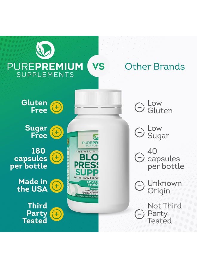 PUREPREMIUM SUPPLEMENTS دعم ضغط الدم النقي الممتاز مع توت الزعرور، الكركديه - أكسيد النيتريك مع فيتامين ب6 - مكملات الثوم لدعم أكسيد النيتريك الطبيعي - 180 كبسولة - Image 5