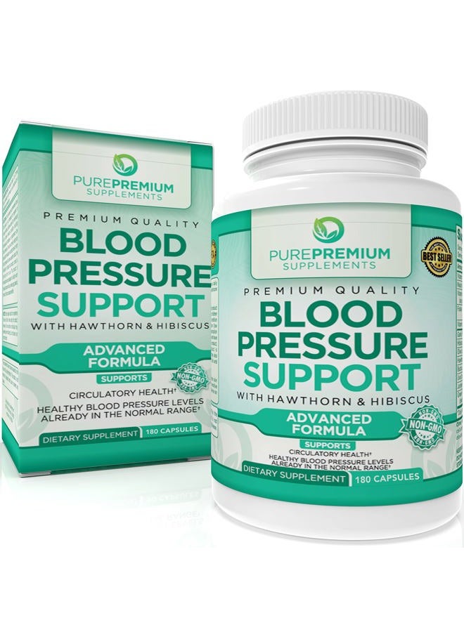 PUREPREMIUM SUPPLEMENTS دعم ضغط الدم النقي الممتاز مع توت الزعرور، الكركديه - أكسيد النيتريك مع فيتامين ب6 - مكملات الثوم لدعم أكسيد النيتريك الطبيعي - 180 كبسولة - Image 1