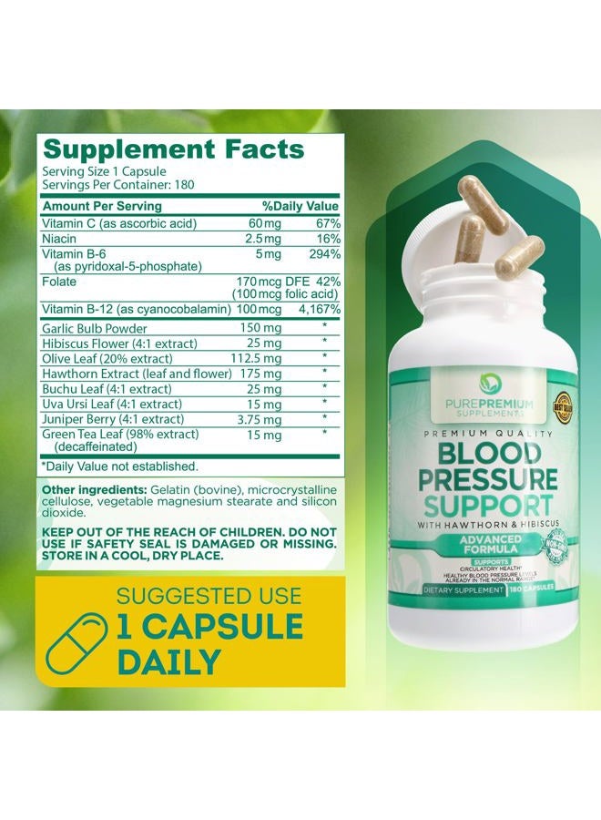 PUREPREMIUM SUPPLEMENTS دعم ضغط الدم النقي الممتاز مع توت الزعرور، الكركديه - أكسيد النيتريك مع فيتامين ب6 - مكملات الثوم لدعم أكسيد النيتريك الطبيعي - 180 كبسولة - Image 4