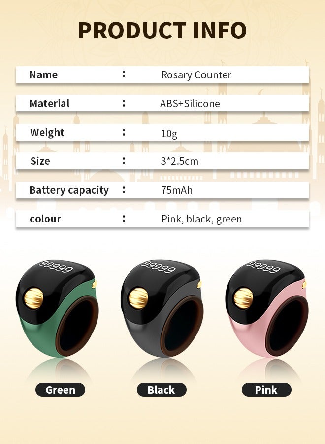 Smart Roller Prayer Counter Adjustable Zikr Prayer Ring With Oled Muslim Qibla Accessories Rechargeable Vibration Reminder Ring Counter For Qibla Meditation Prayer/18/20/22mm  - Image 2