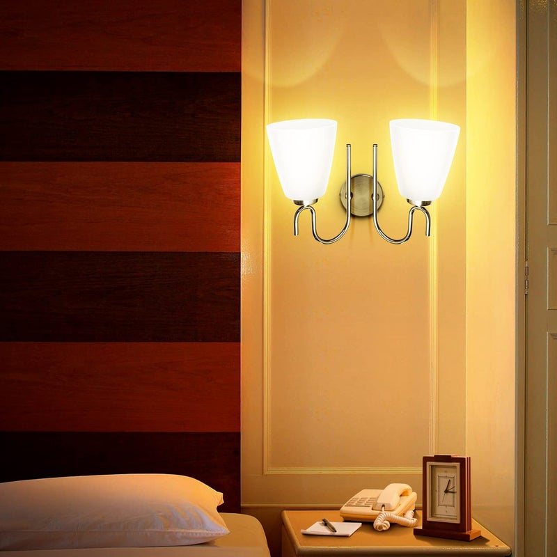 WIPRO وِيبرو بيهوم ضوء جداري مزدوج BW01 | ضوء ديكوري داخلي فاخر بتصميم عصري أنيق | ضوء جداري كلاسيكي مثبت على السطح بتصميم عتيق لغرفة النوم، غرفة المعيشة | B22 (2H، نيكل غير لامع) - Image 3