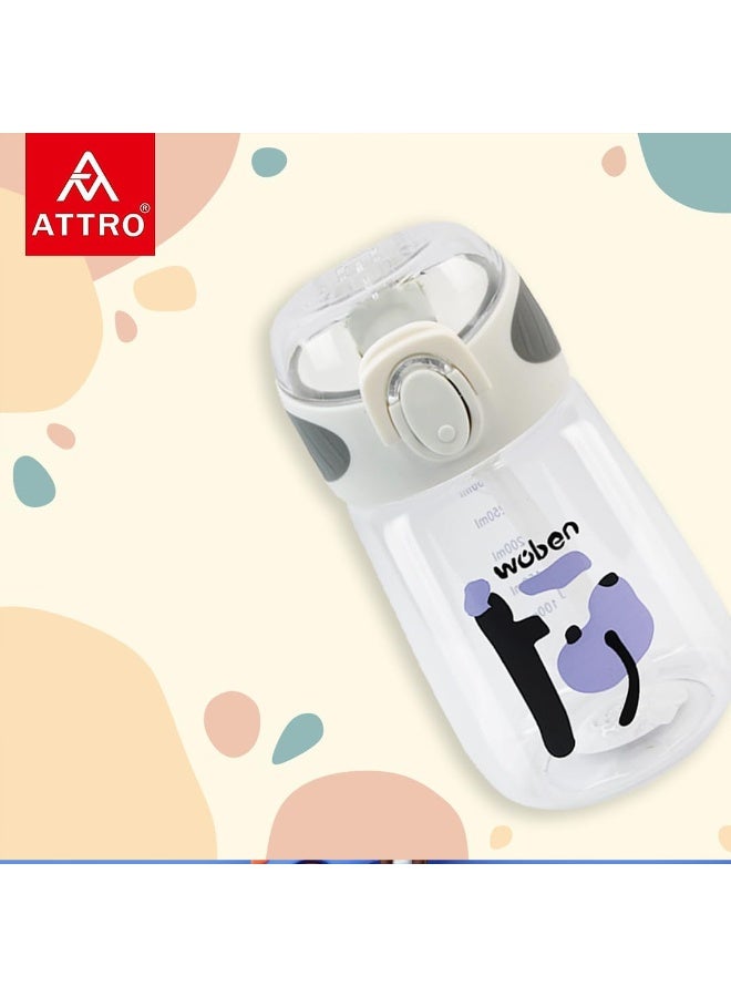 ATTRO زجاجة مياه Attro Sippy للأطفال سعة 400 مل مع غطاء قلاب وقشة، زجاجة أطفال مل، منشن للاستهلاك اليومي من الماء، خالية من مادة BPA، مانعة للتسرب - بيضاء - Image 2