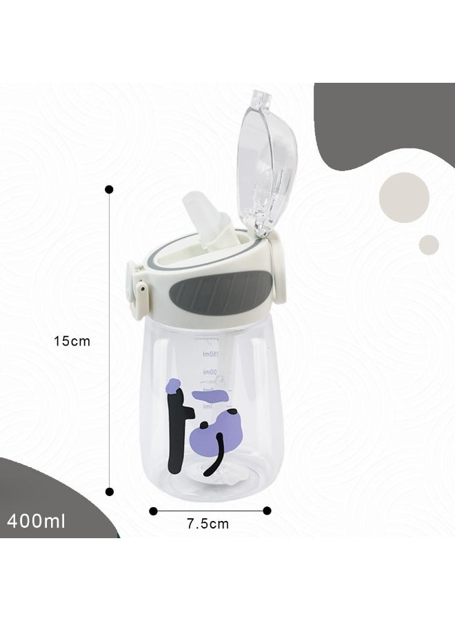 ATTRO زجاجة مياه Attro Sippy للأطفال سعة 400 مل مع غطاء قلاب وقشة، زجاجة أطفال مل، منشن للاستهلاك اليومي من الماء، خالية من مادة BPA، مانعة للتسرب - بيضاء - Image 3