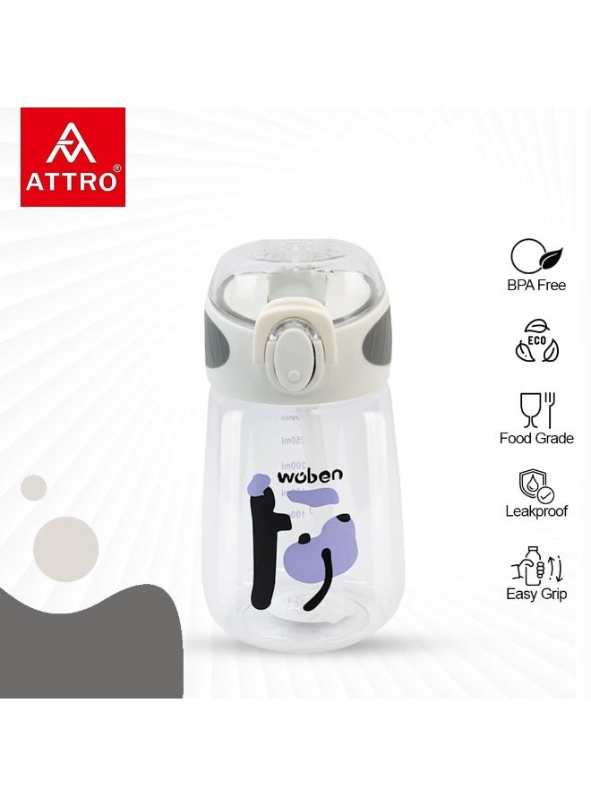 ATTRO زجاجة مياه Attro Sippy للأطفال سعة 400 مل مع غطاء قلاب وقشة، زجاجة أطفال مل، منشن للاستهلاك اليومي من الماء، خالية من مادة BPA، مانعة للتسرب - بيضاء - Image 4