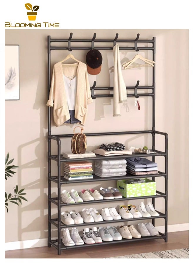 BLOOMING TIME Simple Shoe Rack, Multi-Layer Combination Rack, Household Dormitory, Multi-Function Floor Hanger, Storage Shoe Cabinet, Shoe and Hat Rack, Black - Image 3