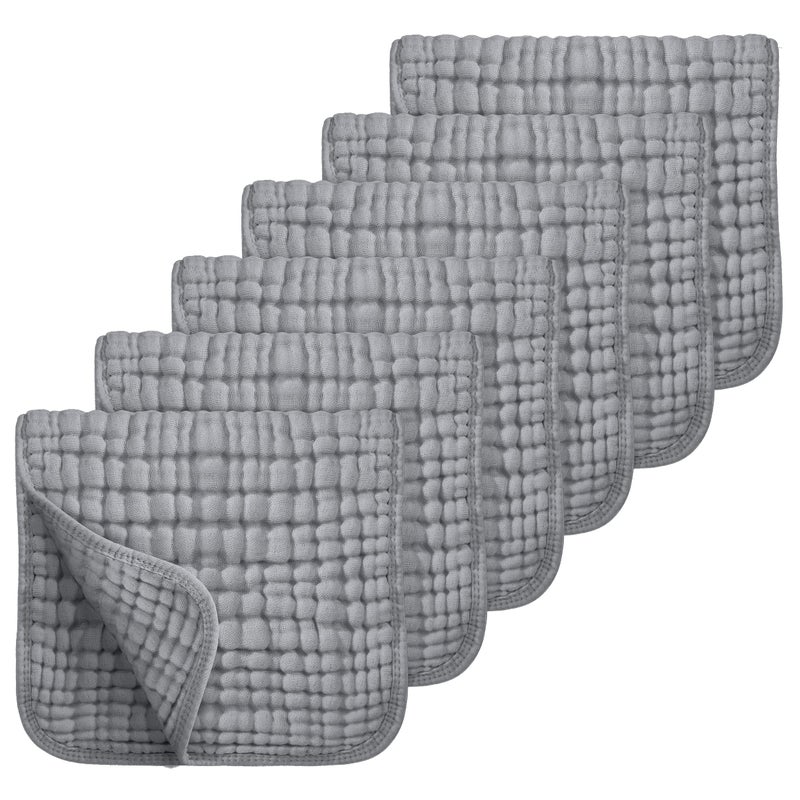 Looxii Muslin Burp Cloths 100% Cotton Muslin Cloths Large 20''x10'' Extra Soft and Absorbent 6 Pack Baby Burping Cloth for Boys and Girls (Grey) - Image 1
