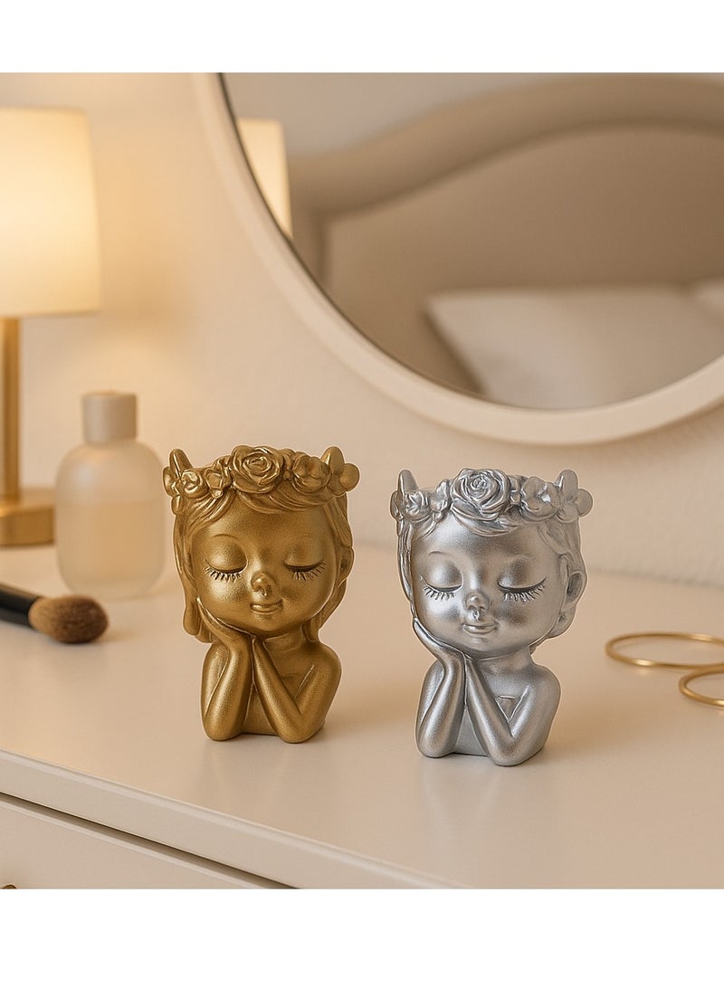 Elegant Decorative Statue Of A Girl - A Masterpiece For A Desk Or Vanity 2-Piece Set - Image 1