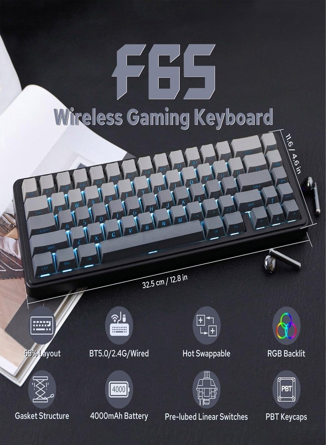 ابوماكر لوحة مفاتيح EPOMAKER x Aula F65 اللاسلكية الميكانيكية بنسبة 65%، لوحة مفاتيح ألعاب مخصصة قابلة للتبديل السريع مع حشوة من خمس طبقات، إضاءة خلفية RGB، بلوتوث/2.4 جيجاهرتز/USB-C (أسود، مفتاح Reaper) - Image 2