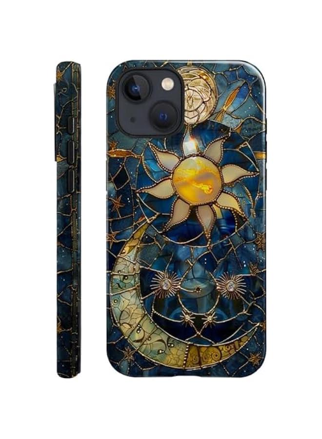 Arabest Case Compatible with iPhone 14 - Glossy Hybrid Durable Shockproof Phone Cover,Cases for Woman Girl - Moon Stars Celestial Glass - Image 1