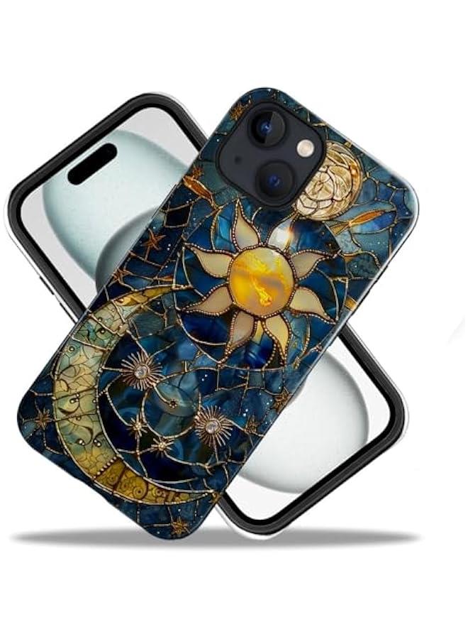 Arabest Case Compatible with iPhone 14 - Glossy Hybrid Durable Shockproof Phone Cover,Cases for Woman Girl - Moon Stars Celestial Glass - Image 2