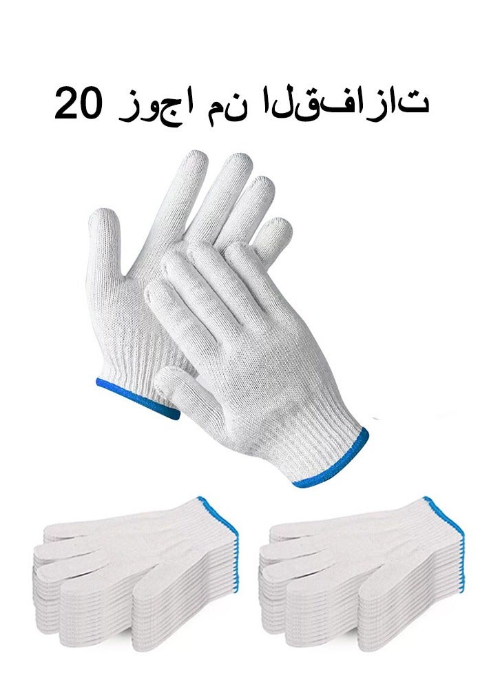 20 زوج من قفازات العمل للرجال والنساء، قفازات أمان قابلة لإعادة الاستخدام للحماية اليدوية للمختبرات، الشواء، الصناعة، قفازات متينة منسوجة مع قبضة جيدة للتنفس وإصلاح القطع، قفازات داخلية منسوجة سميكة من النايلون والقطن للبناء، الميكانيك، المستودعات، الصناعة، البستنة، والسيارات  - Image 1