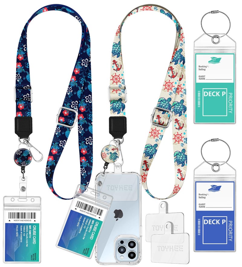 Toykee 2-in-1 Cruise Lanyard Phone Holder, Crossbody Around Neck Ship Cards Cellphone Lanyards with Retractable Reel Waterproof Key Card Holder Luggage Tags for Carnival Royal Caribbean 2 Pack,Sea Turtle - Image 1
