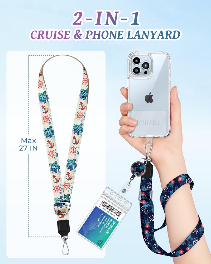 Toykee 2-in-1 Cruise Lanyard Phone Holder, Crossbody Around Neck Ship Cards Cellphone Lanyards with Retractable Reel Waterproof Key Card Holder Luggage Tags for Carnival Royal Caribbean 2 Pack,Sea Turtle - Image 2
