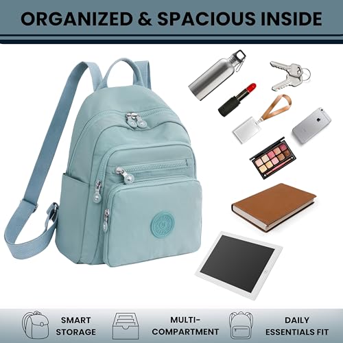 TS WITH TECHSUN Stylish Lightweight Water Resistant Backpack for Women Girls | Anti-Theft Adjustable Shoulder Strap Bag | Multipocket Daypack for Travel, Shopping, Office, Outdoor, Work (Pastel Blue) - Image 5